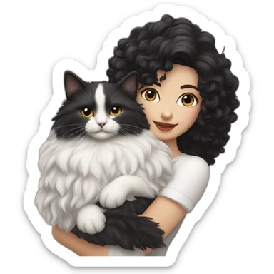 white women with black and curly hair who is cuddling a siberian neva masquerade cat sticker