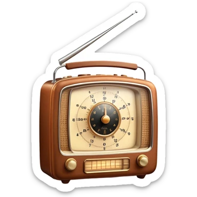 A photorealistic icon featuring an old-fashioned radio with a vintage dial, radio waves emanating from it, and a warm, glowing light. The design includes detailed textures, soft lighting, and nostalgic elements, symbolizing the love for radio broadcasting and music. Transparent background. sticker
