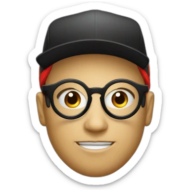 ball with a red cap with a black brim no mouth round glasses sticker