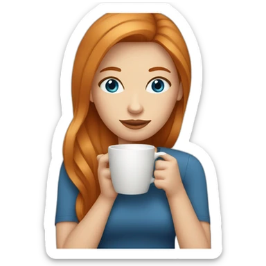 Ginger straight hair and blue eyes woman drinking a coffee sticker