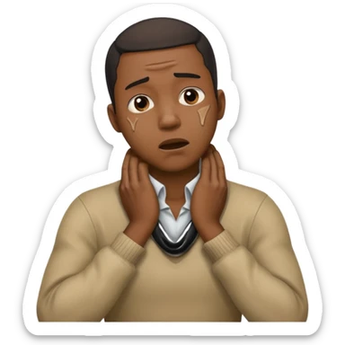 make a photo of a black man who is choking himself with his hands but his hands are on his neck sticker