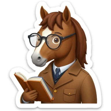 horse read book with glasses sticker