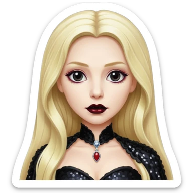 Bride of Dracula with long blonde hair, black sequin outfit sticker