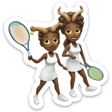 Two Capricorns playing tennis on a tennis court sticker