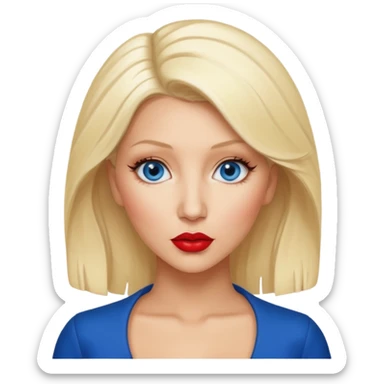 Christina Aguilera blonde hair, blue eyes, red lip sticker