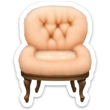 Chair with peach Mongolian curly fur seat with a vintage peach and white floral back and a natural wood frame sticker