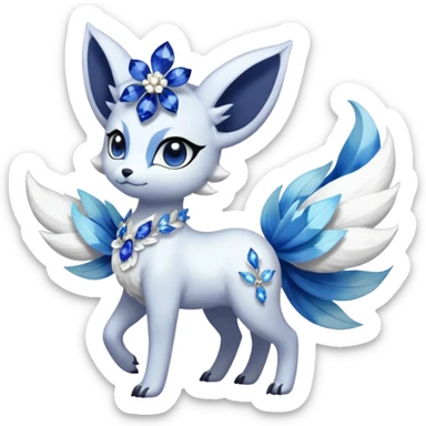 Floral Absol-Meloetta-Amaura-Alolan-Vulpix-Dialga-fusion adorned with Sapphire jewelries sticker