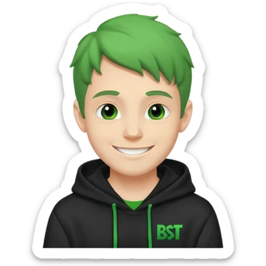 Create an avatar of white european male in hoodie with ``BST`` letters on it/ make him look like grinch sticker