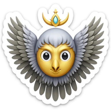 Vertical eye with six wings, A non-humanoid emoji in iOS style, shaped of six gray feathered wings, no human face, no head, no mouth or nose, only a single large eye in the center, surreal and celestial, resembling a biblical seraphim sticker