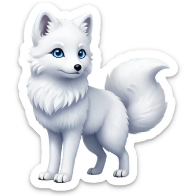 cinematic-arctic-fox-realistic-full-body-standing-emoji,-fluffy-tail-curled-slightly-around-its-white paws,-thick-pure-white-fur-blending-into-the-snowy-landscape,-head-tilted-dramatically,-bright-blue-eyes-glistening-with-intelligence,-simplified-yet-realistic-focused-features,-highly-detailed,-glowing-with-an-almost-sarcastic-glow expressive eyes sticker