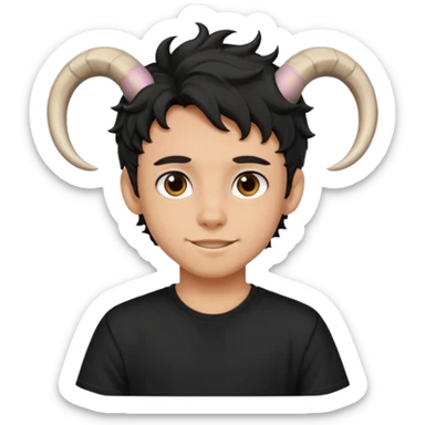 Menino de 15 anos de cabelo ondulado preto e de camiseta preta com chifres de bode sticker