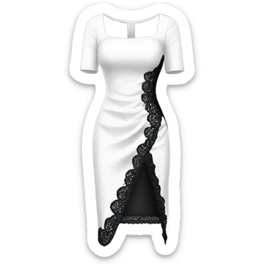 Realistic isolated fancy beautiful feminine white square neck dress with black sequin lace and split up the leg.of the dress. sticker