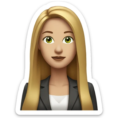executive woman, long straight golden brown hair, green eyes sticker