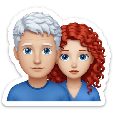 Homme cheveux blanc courts yeux bleu + femme rousse cheveux longs bouclés yeux bleu sticker