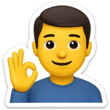 Edit the image to depict a man giving the 'okey' hand sign with a friendly expression in the style of apple emojis with normalized, natural-looking fingers. Maintain the apple emoji style but enhance finger naturalness and normalization. sticker