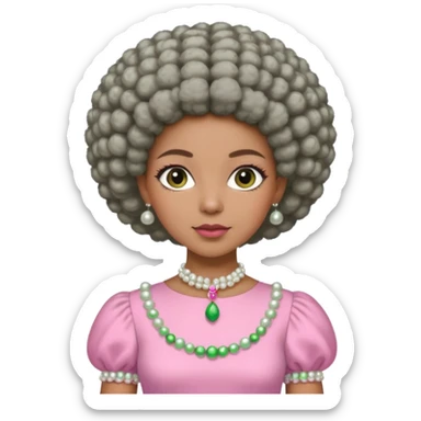 Brown woman with a tiny stylish gray Afro  wearing pink and green dress  and pearl blouse with sleeves sticker