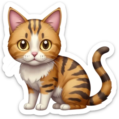 full body anxious looking colourful light calico tabby cat with hazel eyes and patchy brown tabby sections of fur sticker