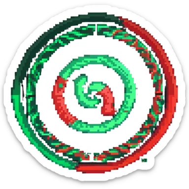 Circular member emblem with green to red gradient swirl pattern and member symbol sticker