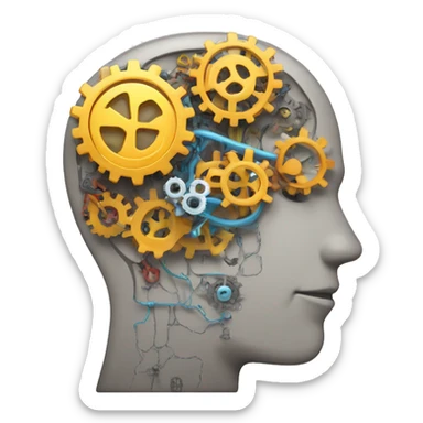 technological brain with working cogs sticker