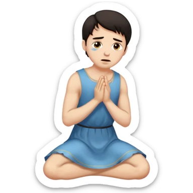 Submissive man on knees wearing female clothes dark hair begging sticker