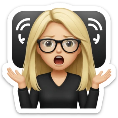 blonde girl with long hair, white glasses, black clothes, shouting bad words sticker