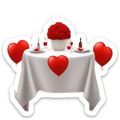 Red romantic party setting for two people and heart balloon  table with white cloth  sticker