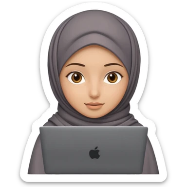A girl wearing a gray hijab and with hazel eyes is carrying a laptop, not a laptop, just a regular laptop. sticker