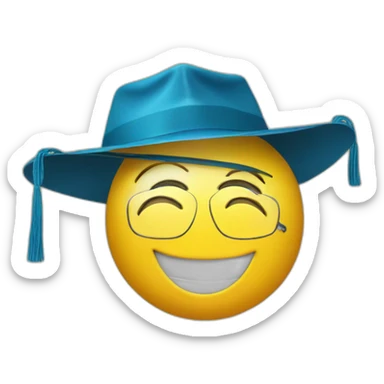 happy yellow emoji head with glasses and with mortarboard on its head sticker