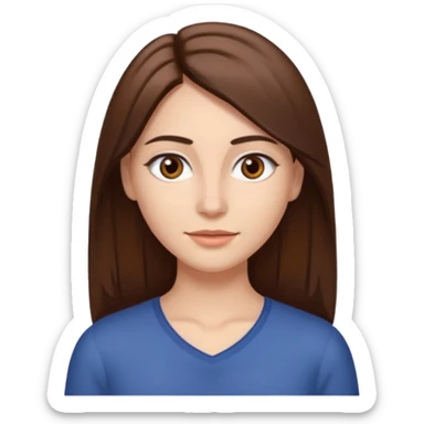 woman with straight brown hair down to her chest middle part brown eyes and eyebrows and slight smile sticker