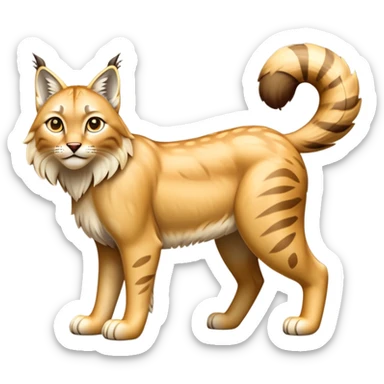 Cinematic-Lynx-Realistic-Full-Body-Standing on all fours-Emoji – Tail flicking slightly, head tilted dramatically, powerful yet sleek frame covered in soft golden-brown fur with faint spotting, long legs and large paws poised elegantly, simplified yet realistic focused features, highly detailed, glowing with an almost sarcastic glow. sticker