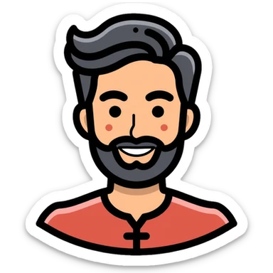 A friendly man with a beard and traditional South Asian appearance sticker
