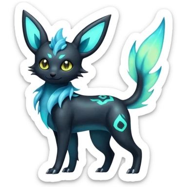 Shiny Ethereal Eldritch Cool Edgy Badass Punky Aural Iridescent Fluorescent Bioluminescent Umbreon-Amaura-Salandit-Vaporeon-Fakémon-fusion (full body) sticker