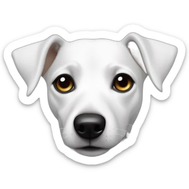 Full white jack russel with straight raise black ears and the left eye sticker