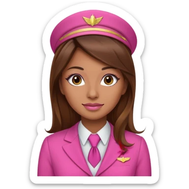 Flight attendant with pink outfit tan skin long brown hair with highlights pretty makeup sticker