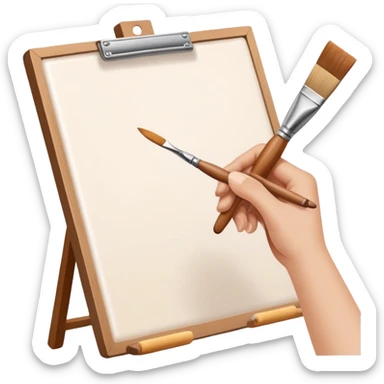 hands holding a paintbrush painting on a canvas, simple and friendly sticker