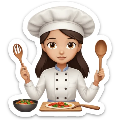 cooking food chef girl with long dark brown hair and dark brown eyes, light to medium skin tone sticker