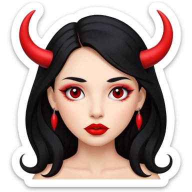 skin red A girl's face with cheekbones, long black hair, small red horns, big lips sticker