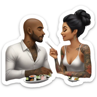 Romantic sushi dinner date for beautiful tattooed couple sticker