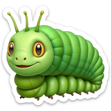 Cinematic Noble Caterpillar Portrait Emoji, Poised and vibrant, with a segmented, gently curving body adorned in bright, lively hues and delicate, inquisitive eyes, Simplified yet charmingly detailed features, highly detailed, glowing with a soft, verdant radiance, high shine, intelligent and resilient, stylized with an air of natural transformation, focused and curious, soft glowing outline, capturing the essence of a watchful caterpillar that appears ready to inch out of the screen with gentle determination! sticker