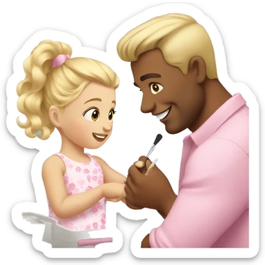 blonde babydaughter gives blonde dad a manicure sticker