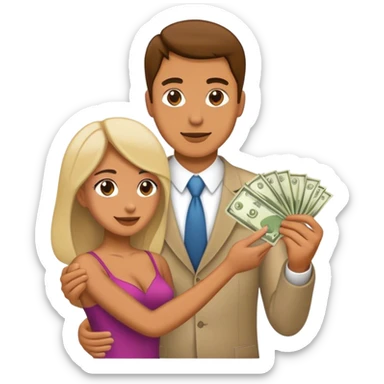Man handing woman money sticker