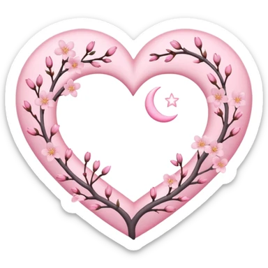 heart with sakura and a crescent moon sticker