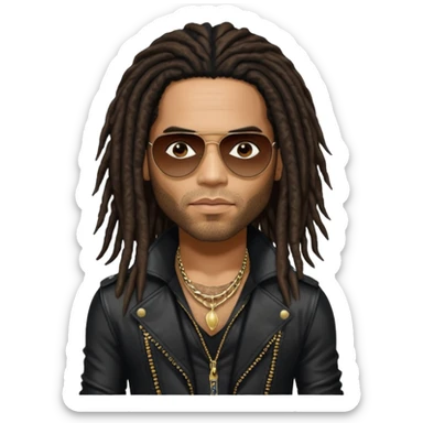 Lenny Kravitz with long dark brown dreadlocks, black metallic outfit sticker