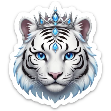 ESO Female white/black tiger khajiit leader of the umbral rose, glowing blue eyes, glowing blue 'third eye' gem; shadow gem silver tiara sticker