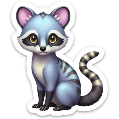 Colorful dark tropical iridescent pastel white glorious divine exotic cute cool beautiful shiny beautiful fantasy-civet-vernid-Cacomistle-Trico-oncilla-animal-Fakémon-hybrid-fursona (full body) sticker
