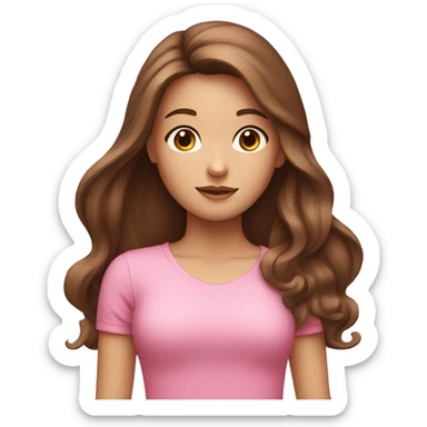 Long brown hair girl with back eyes and pink top sticker