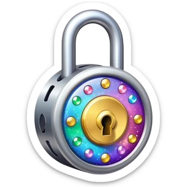 A magical lock with colorful sparkles and mystical glow around it sticker