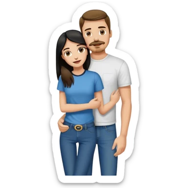 tall white guy with brown hair goatee mustache wearing t-shirt and jeans hugging a shorter white girl with long black hair sticker