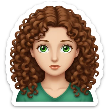 Long Brown side part curly hair side part green eyes sticker