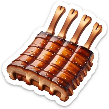 Cinematic Realistic Barbeque Ribs Dish Emoji, depicted as succulent, slow-cooked ribs with a sticky smoky glaze rendered with rich textures and dynamic, appetizing lighting. sticker